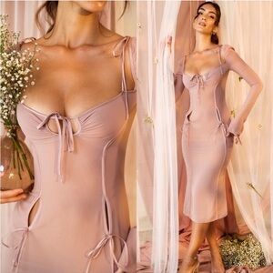 NWT House of CB Ophelia Georgette Blush Cut Out Midi Dress